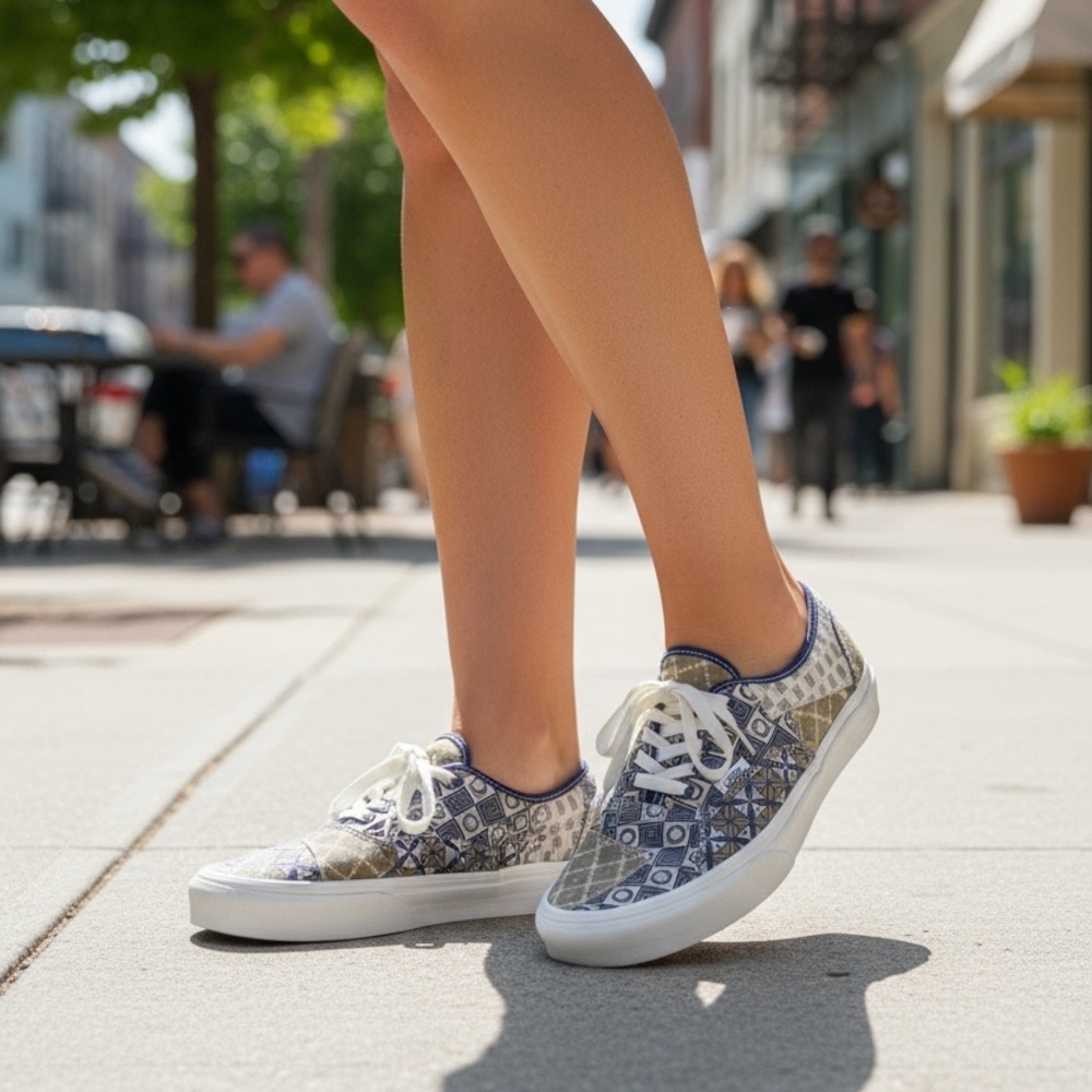 Vans Blue and tan Patterned Sneakers men’s 8.5 (s51)